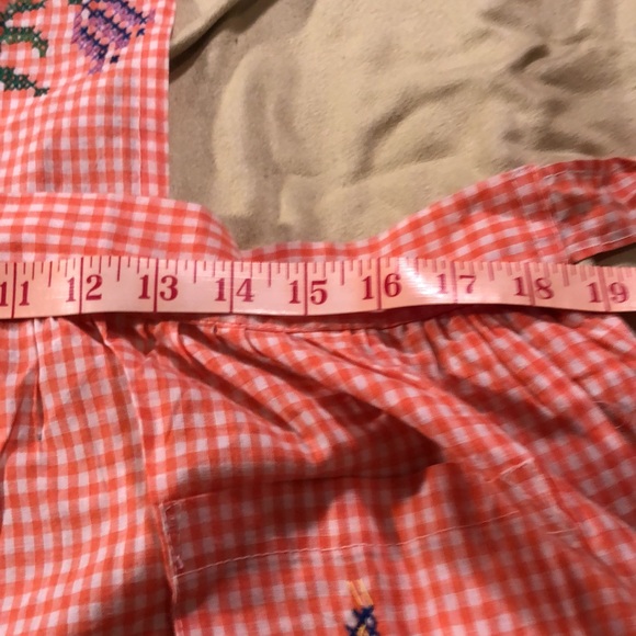 Homemade preteen size orange gingham embroidered apron/ llama/pockets - Picture 14 of 14
